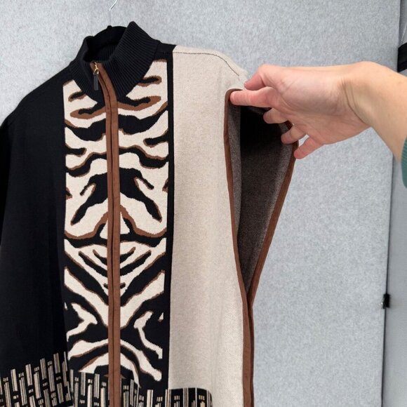 Chicos Mixed Print Faux Suede Trim Ruana Size XXS/XS Oversized Layer Sweater NEW - Picture 3 of 15